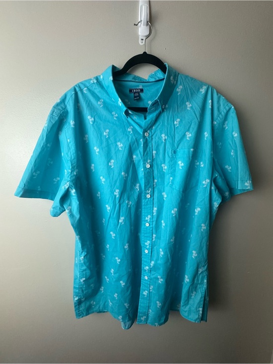 Izod Other - Men’s Izod Short-Sleeve Button-Down Shirt in Turquoise with White Palm Trees XXL